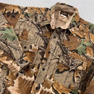 VTG 90s Melton Deerskin Camo Chamois Shirt Men XL Oak Leaf Hunting USA Gorpcore